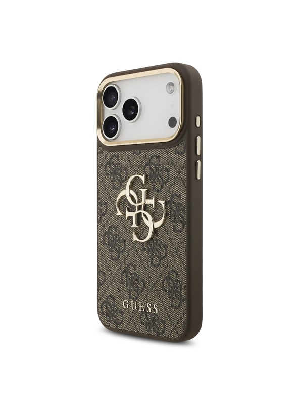 Guess Guess PU Leather 4G Metal Logo Gold Frame Zadní Kryt pro iPhone 18 Pro Max Brown