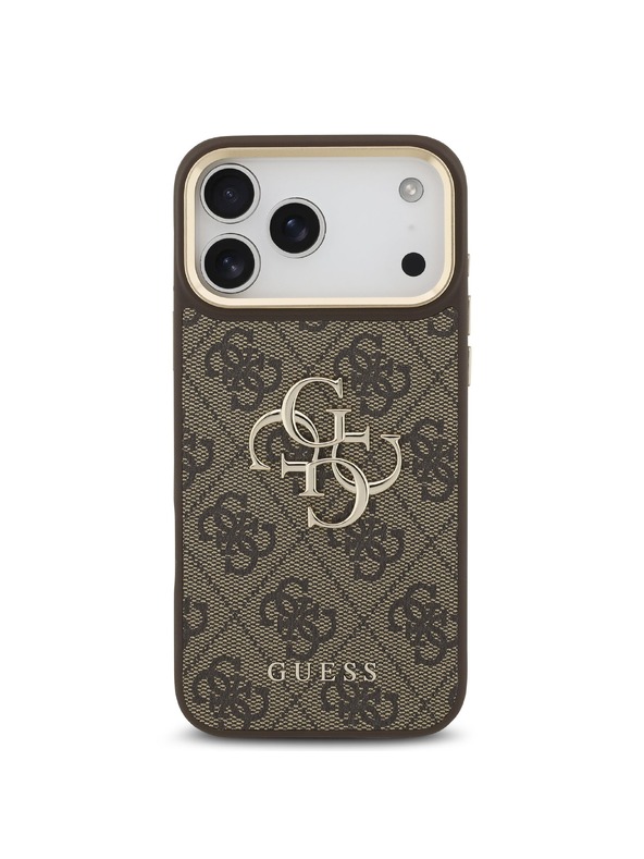 Guess Guess PU Leather 4G Metal Logo Gold Frame Zadní Kryt pro iPhone 18 Pro Max Brown