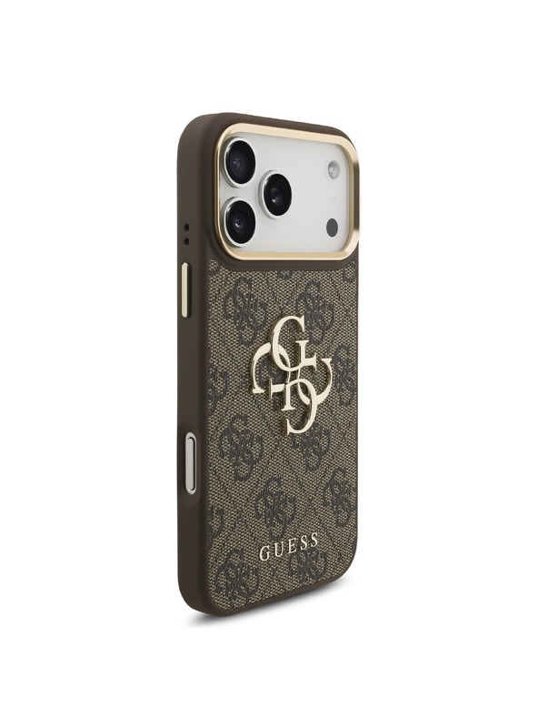 Guess Guess PU Leather 4G Metal Logo Gold Frame Zadní Kryt pro iPhone 18 Pro Max Brown