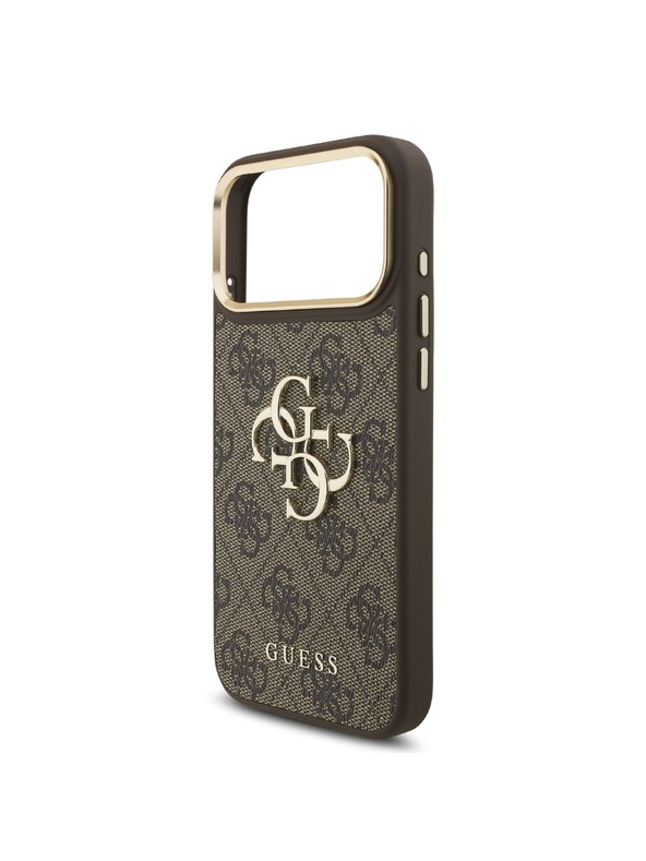 Guess Guess PU Leather 4G Metal Logo Gold Frame Zadní Kryt pro iPhone 18 Pro Max Brown