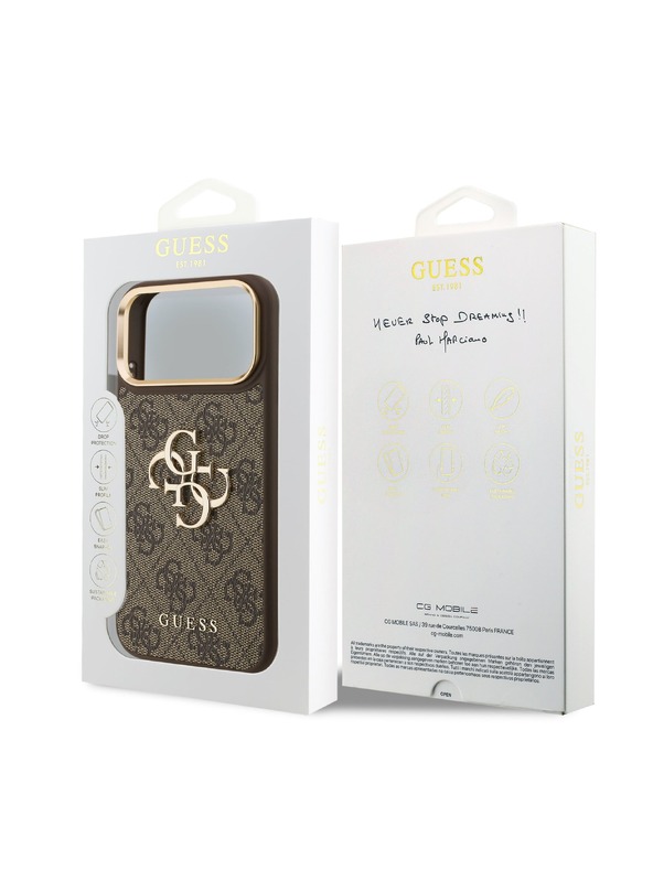 Guess Guess PU Leather 4G Metal Logo Gold Frame Zadní Kryt pro iPhone 18 Pro Max Brown