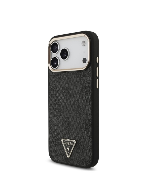 Guess Guess PU Leather 4G Strass Triangle Logo Gold Frame MagSafe Zadní Kryt pro iPhone 18 Pro Max Black