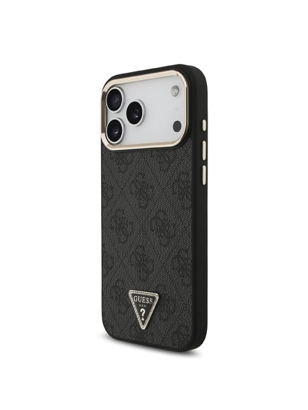 Guess Guess PU Leather 4G Strass Triangle Logo Gold Frame MagSafe Zadní Kryt pro iPhone 18 Pro Max Black