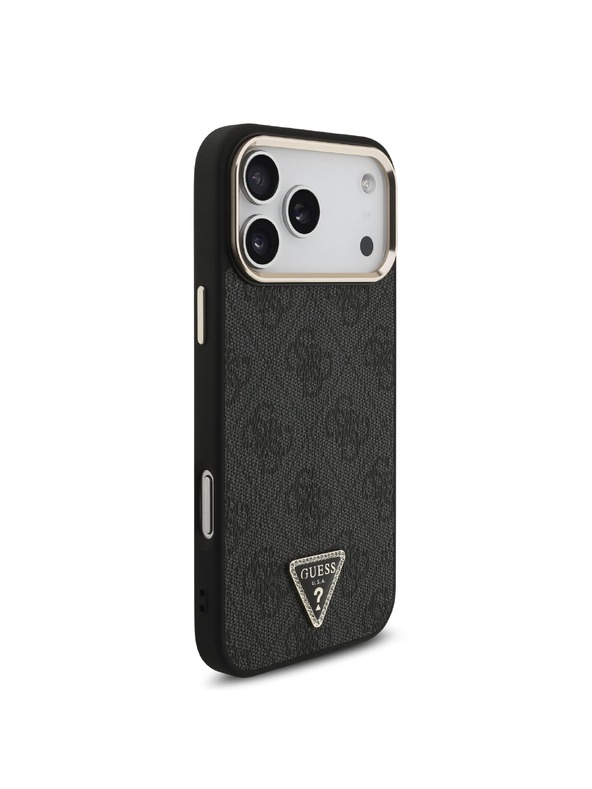 Guess Guess PU Leather 4G Strass Triangle Logo Gold Frame MagSafe Zadní Kryt pro iPhone 18 Pro Max Black