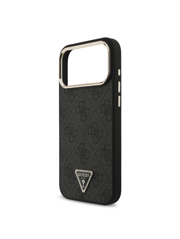 Guess Guess PU Leather 4G Strass Triangle Logo Gold Frame MagSafe Zadní Kryt pro iPhone 18 Pro Max Black
