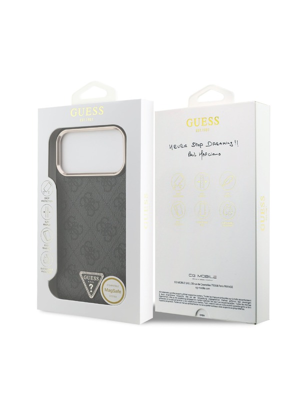 Guess Guess PU Leather 4G Strass Triangle Logo Gold Frame MagSafe Zadní Kryt pro iPhone 18 Pro Max Black