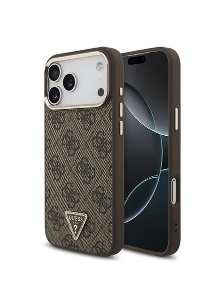 Guess Guess PU Leather 4G Strass Triangle Logo Gold Frame MagSafe Zadní Kryt pro iPhone 18 Pro Max Brown