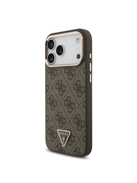 Guess Guess PU Leather 4G Strass Triangle Logo Gold Frame MagSafe Zadní Kryt pro iPhone 18 Pro Max Brown
