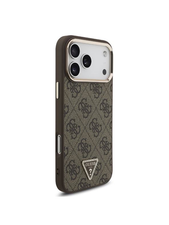 Guess Guess PU Leather 4G Strass Triangle Logo Gold Frame MagSafe Zadní Kryt pro iPhone 18 Pro Max Brown