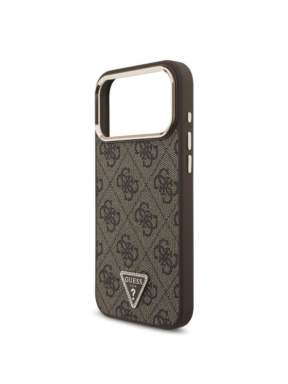 Guess Guess PU Leather 4G Strass Triangle Logo Gold Frame MagSafe Zadní Kryt pro iPhone 18 Pro Max Brown