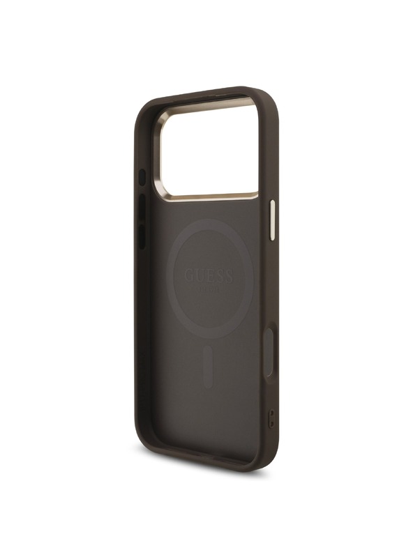 Guess Guess PU Leather 4G Strass Triangle Logo Gold Frame MagSafe Zadní Kryt pro iPhone 18 Pro Max Brown