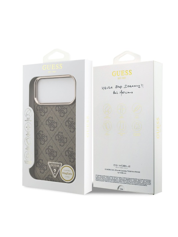 Guess Guess PU Leather 4G Strass Triangle Logo Gold Frame MagSafe Zadní Kryt pro iPhone 18 Pro Max Brown