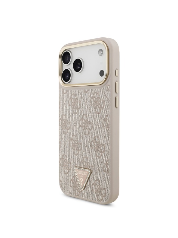 Guess Guess PU Leather 4G Strass Triangle Logo Gold Frame MagSafe Zadní Kryt pro iPhone 18 Pro Max Pink