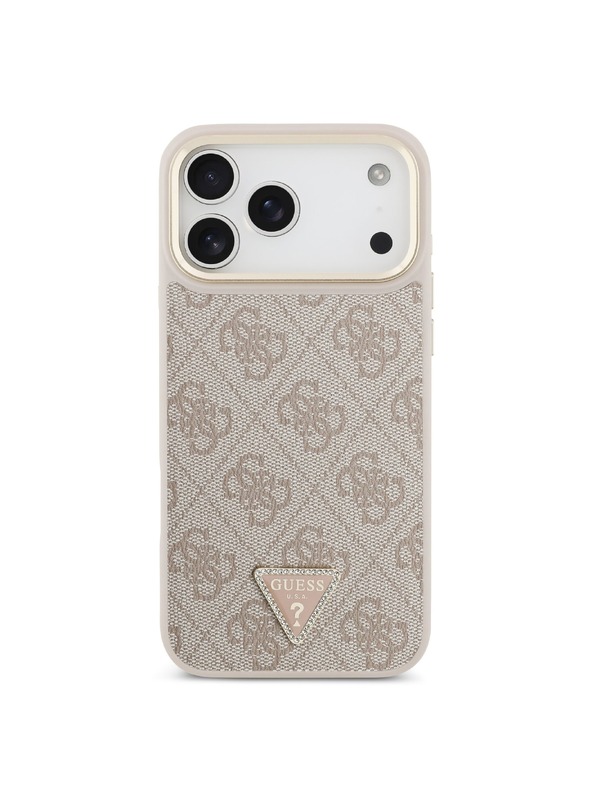 Guess Guess PU Leather 4G Strass Triangle Logo Gold Frame MagSafe Zadní Kryt pro iPhone 18 Pro Max Pink