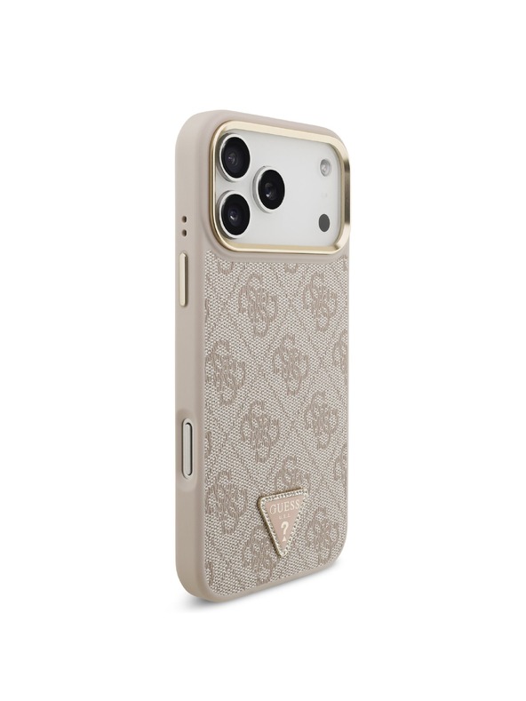 Guess Guess PU Leather 4G Strass Triangle Logo Gold Frame MagSafe Zadní Kryt pro iPhone 18 Pro Max Pink