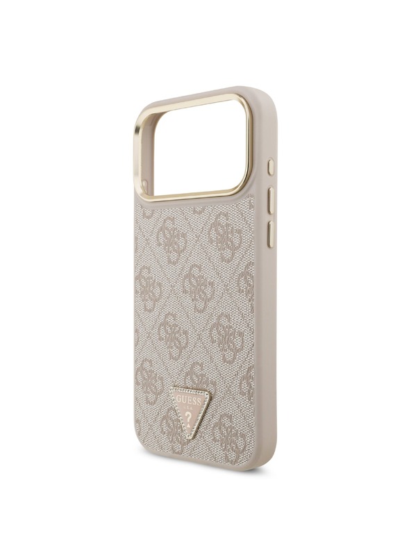 Guess Guess PU Leather 4G Strass Triangle Logo Gold Frame MagSafe Zadní Kryt pro iPhone 18 Pro Max Pink