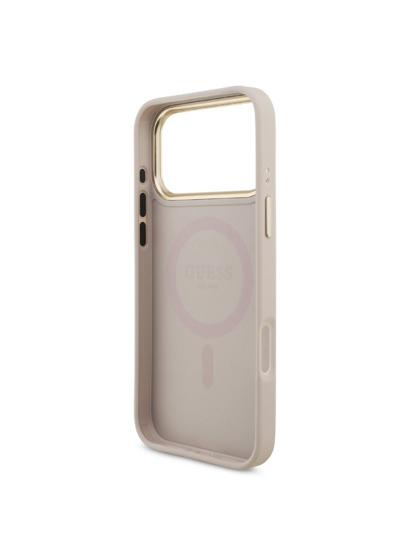 Guess Guess PU Leather 4G Strass Triangle Logo Gold Frame MagSafe Zadní Kryt pro iPhone 18 Pro Max Pink