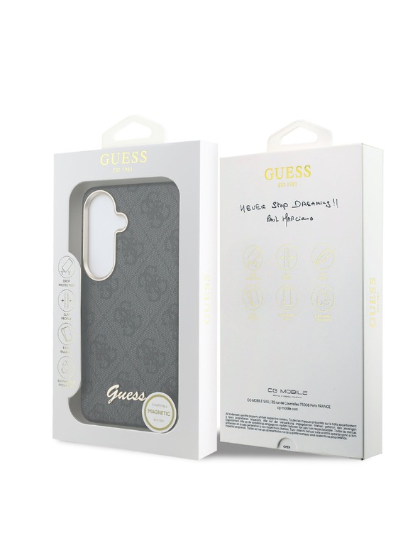 Guess Guess PU 4G Script Metal Logo Magnetic Zadní Kryt pro Samsung Galaxy S26 Black