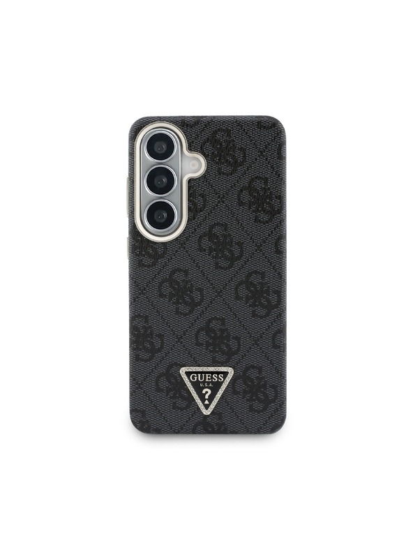 Guess Guess PU Leather 4G Strass Triangle Logo Gold Frame Magnetic Zadní Kryt pro Samsung Galaxy S26 Black