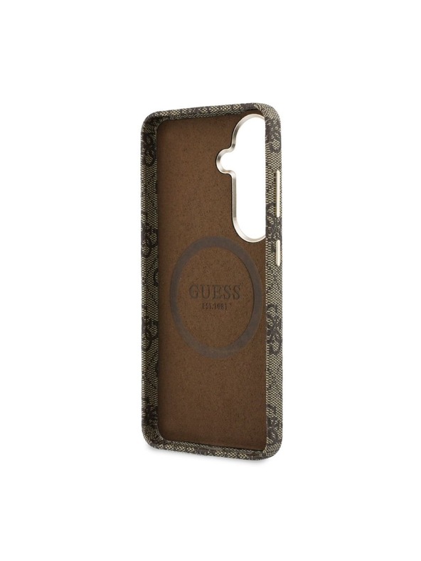 Guess Guess PU 4G Script Metal Logo Magnetic Zadní Kryt pro Samsung Galaxy S26 Brown