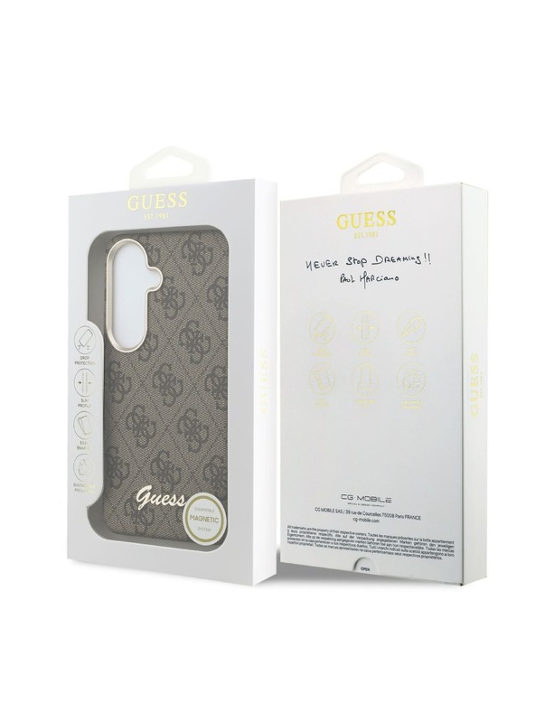 Guess Guess PU 4G Script Metal Logo Magnetic Zadní Kryt pro Samsung Galaxy S26 Brown
