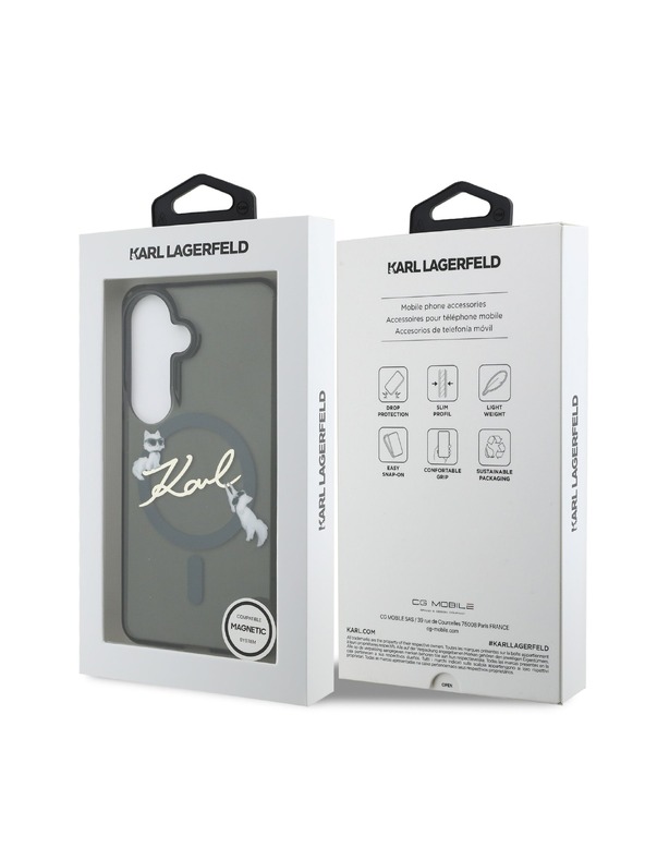 Karl Lagerfeld Karl Lagerfeld IML Choupette Karl Script Logo Magnetic Zadní Kryt pro Samsung Galaxy S26 Black