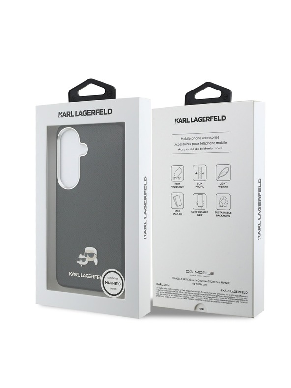 Karl Lagerfeld Karl Lagerfeld Grained PU Leather K&CH Heads Magnetic Zadní Kryt pro Samsung Galaxy S26 Black