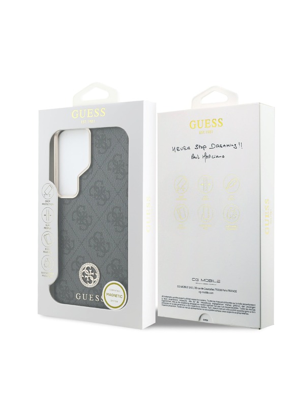 Guess Guess PU Leather 4G Strass Logo Gold Frame Magnetic Zadní Kryt pro Samsung Galaxy S26 Ultra Black