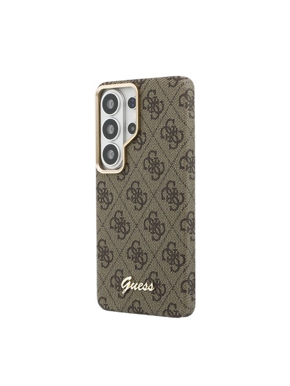 Guess Guess PU 4G Script Metal Logo Magnetic Zadní Kryt pro Samsung Galaxy S26 Ultra Brown