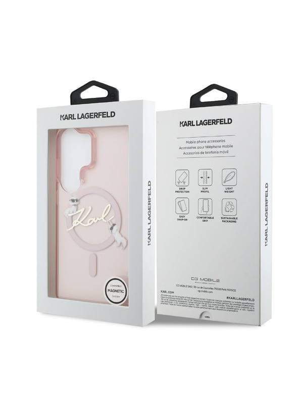Karl Lagerfeld Karl Lagerfeld IML Choupette Karl Script Logo Magnetic Zadní Kryt pro Samsung Galaxy S26 Ultra Pink