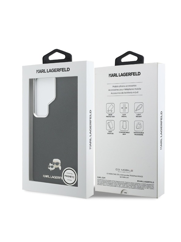 Karl Lagerfeld Karl Lagerfeld Grained PU Leather K&CH Heads Magnetic Zadní Kryt pro Samsung Galaxy S26 Ultra Black