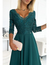 numoco Elegantní krajkové dlouhé šaty s výstřihem - zelené Numoco AMBER