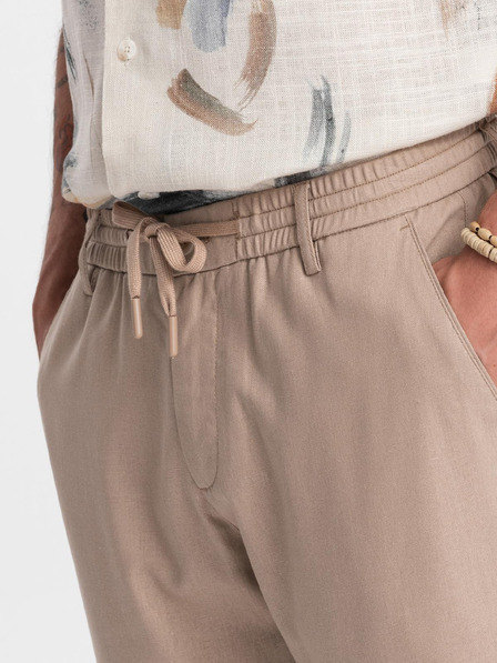 Ombre Clothing Pánské chino kalhoty s ohrnutými nohavicemi a příměsí lnu – béžové V3 P1522 Ombre Clothing