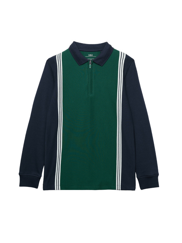 Marks & Spencer Polo tričko s dlouhým rukávem z čisté bavlny (2-16 let) Marks & Spencer zelená