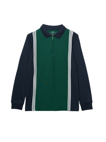 Marks & Spencer Polo tričko s dlouhým rukávem z čisté bavlny (2-16 let) Marks & Spencer zelená