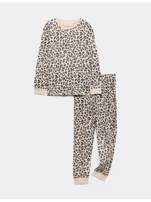 Marks & Spencer Pyžamo s leopardím potiskem z čisté bavlny (12 měsíců - 16 let) Marks & Spencer smetanová
