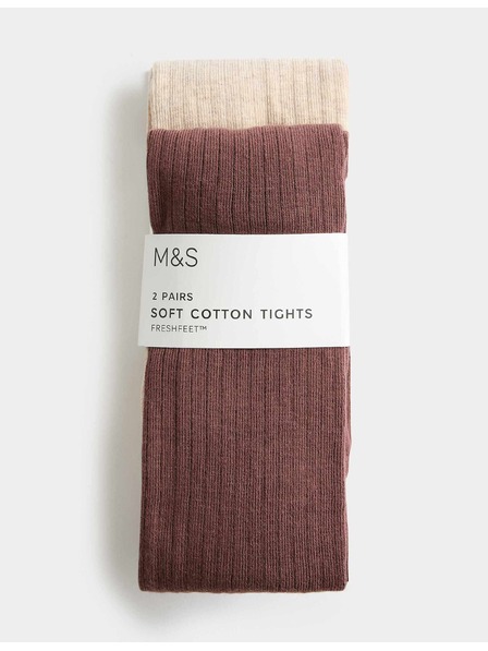 Marks & Spencer Sada 2 ks punčoch s žebrováním a vysokým podílem bavlny (2–14 roky) Marks & Spencer smetanová
