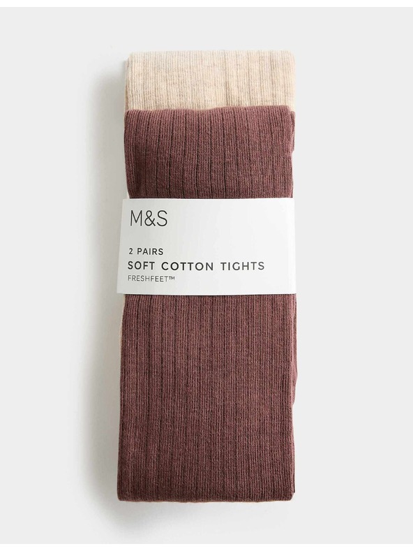 Marks & Spencer Sada 2 ks punčoch s žebrováním a vysokým podílem bavlny (2–14 roky) Marks & Spencer smetanová