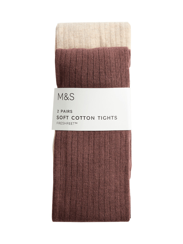 Marks & Spencer Sada 2 ks punčoch s žebrováním a vysokým podílem bavlny (2–14 roky) Marks & Spencer smetanová