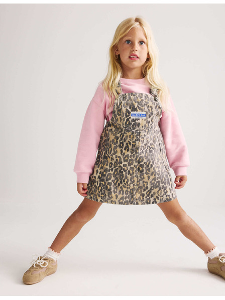 Marks & Spencer Dvoudílný džínový outfit Leopard Pinny (2–8 let) Marks & Spencer hnědá