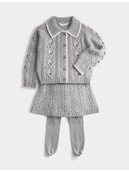 Marks & Spencer Trojdílný pletený outfit se sukní a punčochami (3–5 let) Marks & Spencer šedá