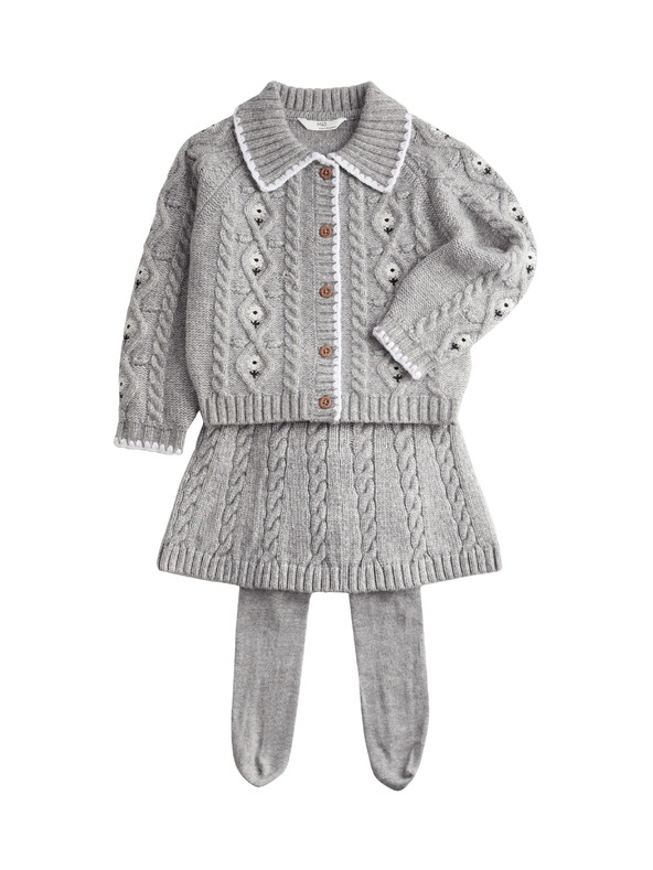 Marks & Spencer Trojdílný pletený outfit se sukní a punčochami (3–5 let) Marks & Spencer šedá