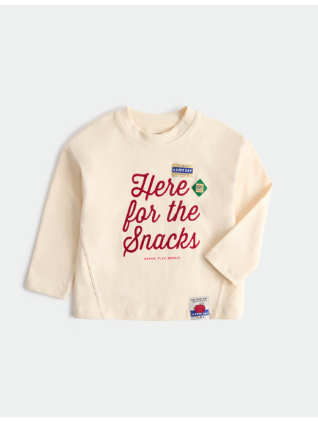 Marks & Spencer Top z čisté bavlny s nápisem „For The Snacks“ (2–8 let) Marks & Spencer smetanová