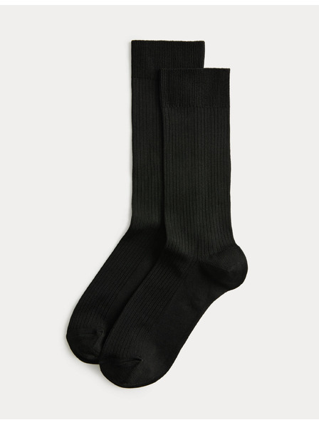 Marks & Spencer 2 ks pohodlných Rayon žebrovaných kotníkových ponožek Marks & Spencer černá