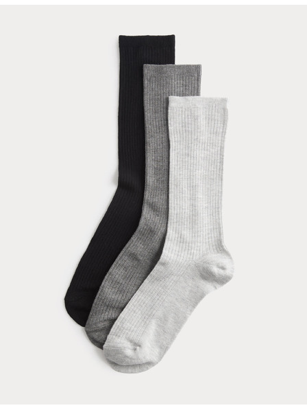 Marks & Spencer 3 páry super měkkých žebrovaných vysokých ponožek Marks & Spencer šedá