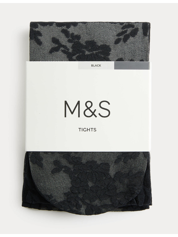 Marks & Spencer Průsvitné punčocháče s květinovou krajkou Marks & Spencer černá