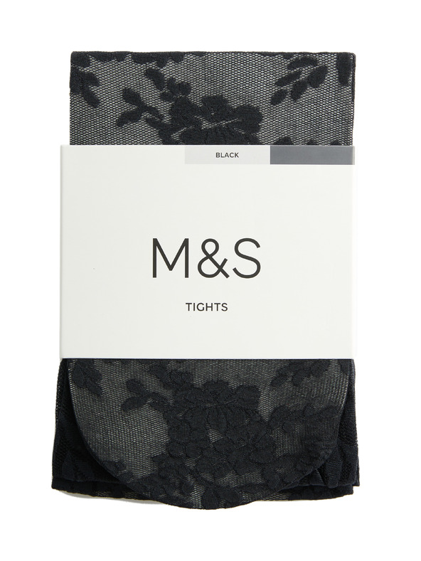Marks & Spencer Průsvitné punčocháče s květinovou krajkou Marks & Spencer černá