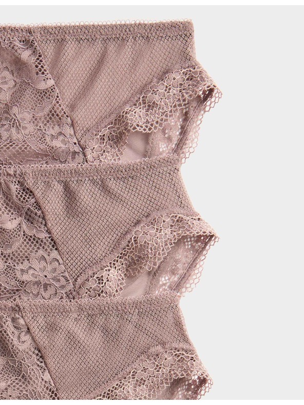 Marks & Spencer Vysoce střižené krajkové kalhotky s vysokým pasem Jasmine, 3 ks Marks & Spencer hnědá