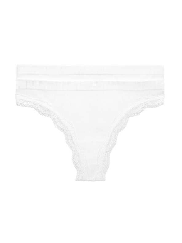 Marks & Spencer Bezešvá tanga Jasmine s krajkovým lemem, 2 ks v balení Marks & Spencer bílá