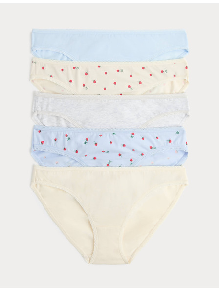 Marks & Spencer Krajkové bikiny kalhotky z bavlny Lycra™ s potiskem, 5 ks Marks & Spencer modrá
